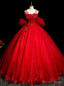 Red Tulle Sequins Straps Flower Pleats Quinceanera Dresses