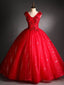 Red Tulle Sequins V Neck Appliques Beading Quinceanera Dresses