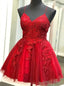 Red Tulle Spaghetti Straps Appliques Homecoming Dresses