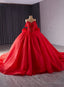Red Tulle Strapless Pearls Prom Dresses With Bow