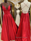 Red v neck backless satin long prom Dress red Prom Dresses