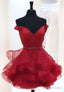 Red V-Neck Off the Shoulder Short Prom Dresses