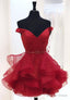 Red V Neck Off the Shoulder Short Prom Dresses