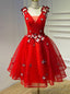 Red V Neck Organza Homecoming Dresses