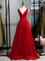 Red V Neckline Satin Floor Length Prom Dress Red Prom Gowns prom Dresses shops
