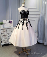 Champagne Lace Short Prom Dresses, Lace Evening Dresses