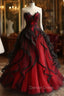 Retro Ball Gown Sweetheart Tulle Red Party Dresses Black Prom Dresses Evening Dresses