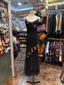 Retro Elegant Black Halter Neck Embroidered Chiffon Long Prom Dresses Evening Dresses