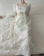 Retro Elegant Ivory A-Line Square Neck Long Sleeve Embroidered Lace Long Prom Dresses Evening Dresses