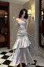 Retro Mermaid Spaghetti Straps Gray Long Length Evening Dress Prom Dresses