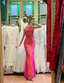 Retro Orange-Pink Mermaid Halter Neck Backless Beaded Tulle Long Prom Dresses Evening Dresses
