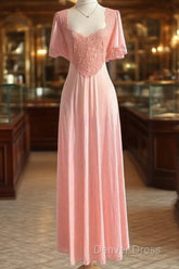 Retro Pink Long Bridesmaid Dresses Lace Prom Dresses