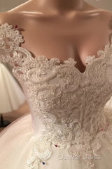 Romantic Lace Pearl Beaded Sweetheart Wedding Dresses Ball Gowns