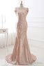Rose Gold Sequins Long Bridesmaid Dresses with Cowl Back