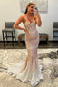 Rose Gold Sparkly Sequins Mermaid Long Prom Dresses