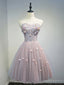 Rose Pink Short Floral Prom Dress, Short Graduation Homecoming Dresses with Beaded Flower