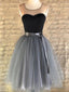 Round Neck Black Gray Tulle Short Prom Dress, Short Black Gray Graduation Homecoming Dresses