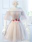 Round Neck Half Sleeves Short Pink Prom Dress, Half Sleeves Short Pink Graduation Bridesmaid Dresses