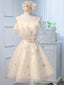 Round Neck Off the Shoulder Short Champagne Prom Dresses, Short Champagne Graduation Dress