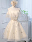 Round Neck Off the Shoulder Short Champagne Prom Dress, Short Champagne Graduation Dresses