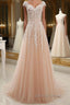 Round Neck Pink Lace Prom Dress, Pink Lace Prom Dresses