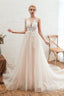 Round Neckline Sleeveless A Line Lace Up Sweep Train Lace Appliques Wedding Dresses