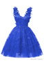Royal Blue 3D Butterfly Lace Applique Tulle Homecoming Dress for Teens Sweetheart Mini Short Prom Dresses