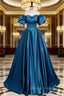 Royal Blue A-Line Prom Dresses Off The Shoulder Pleated Dresses