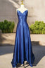 Royal Blue A Line V Neck Prom Dress Spaghetti Straps Long Floor Length Charmeuse Fromal Dresses With Pleated
