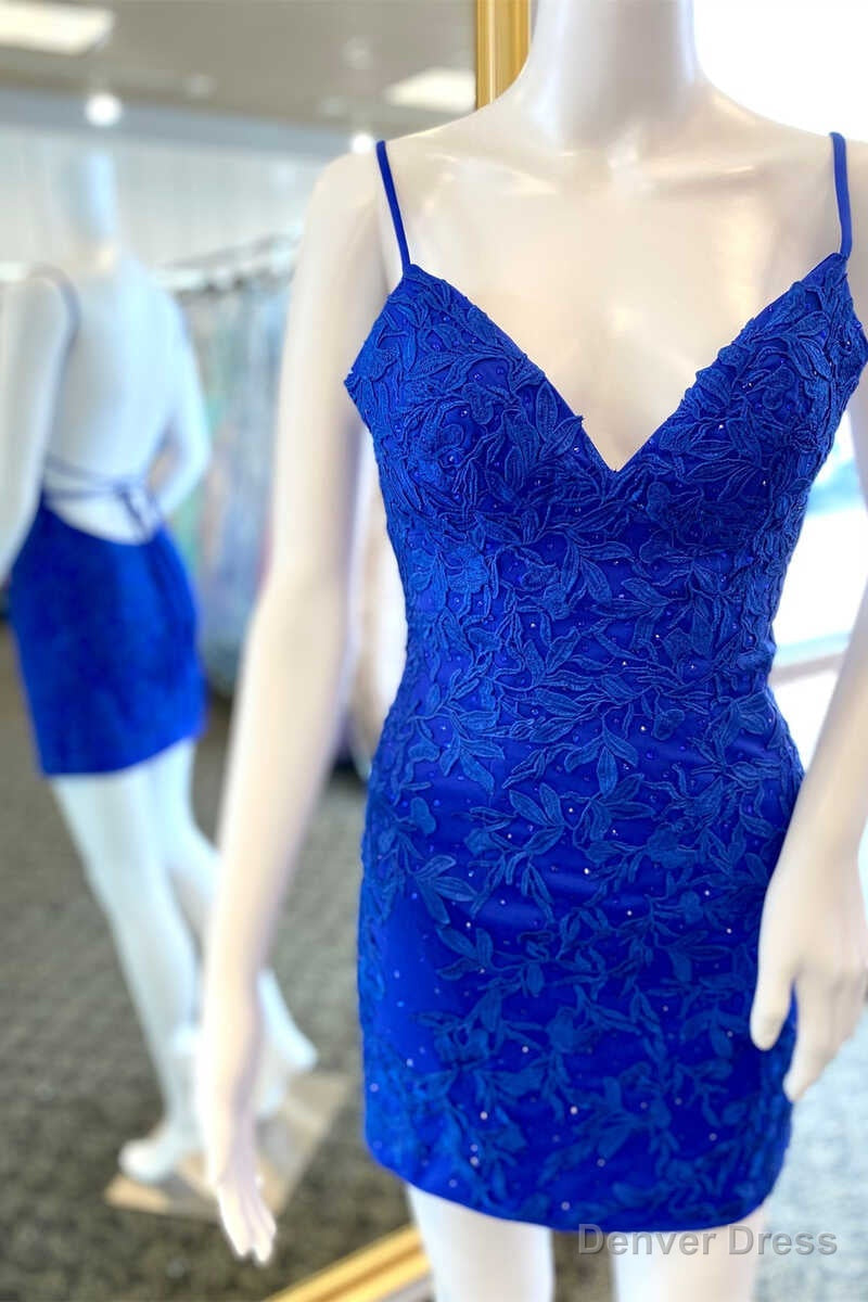 Royal Blue Applique Backless Mini Cocktail Dresses – Denver Dress