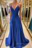 Royal blue lace satin long prom Dress blue Prom Dresses