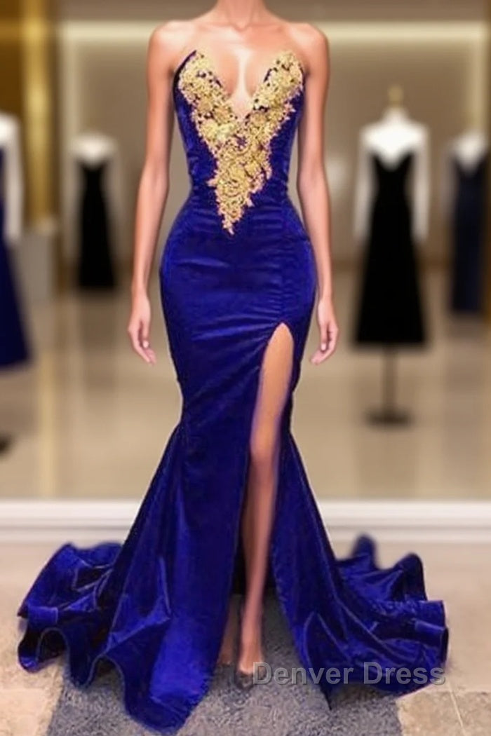 Royal Blue Prom Dress With Slit , Prom Dress, Formal Dresses, Dance Dr