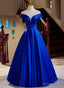 Royal Blue Satin A Line Long Prom Dress, Royal Blue Prom Dresses