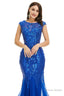 Royal Blue Sequined Tulle Mermaid Cap Sleeve Scoop Neck Prom Gown