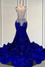 Royal Blue Sleeveless Mermaid Prom Dress With Beadings And Sequins