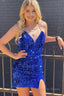 Royal Blue Spaghetti Straps Sequins Tight Homecoming Dresses