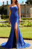 Royal Blue Strapless Corset Mermaid Lace Prom Dress