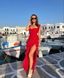 Red Chiffon Prom Dress Long Ruffle Prom Dress