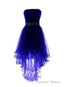 Royal Blue Tulle High Low Scoop Homecoming Dresses, Blue Party Dress,High Low Formal Dress