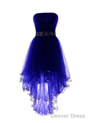 Royal Blue Tulle High Low Scoop Homecoming Dresses, Blue Party Dress,High Low Formal Dress