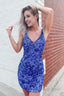 Royal Blue V Neck Sequins Homecoming Dresses
