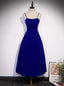 Royal Blue Velvet Spaghetti Straps Pearls Prom Dresses