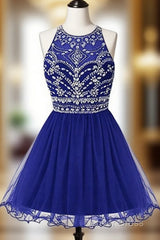 Royal Bule Tulle Homecoming Dresses Short Prom Gowns