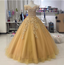 Royal Champagne Gold Off-The-Shoulder Beaded Embroidered Tulle Long Prom Dresses Evening Dresses