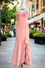 Ruffle V Neck Flutter Sleeves Mermaid Chiffon Coral Pink Bridesmaid Dresses