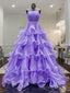 Ruffled Organza?Purple Long Prom Dress, Ruffled Organza Long Purple Formal Graduation Dresses