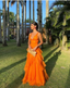 Ruffles Orange Long Prom Dress V Neck Wedding Guest Dresses