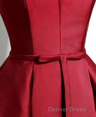 Simple Burgundy Satin V Neck Short Prom Dresses, Evening Dresses