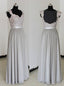Elegant A Line Chiffon Silver Long Bridesmaid Dresses with Lace Appliques