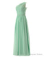 Simple A-Line Chiffon Ruched Mint Green Long Bridesmaid Dress